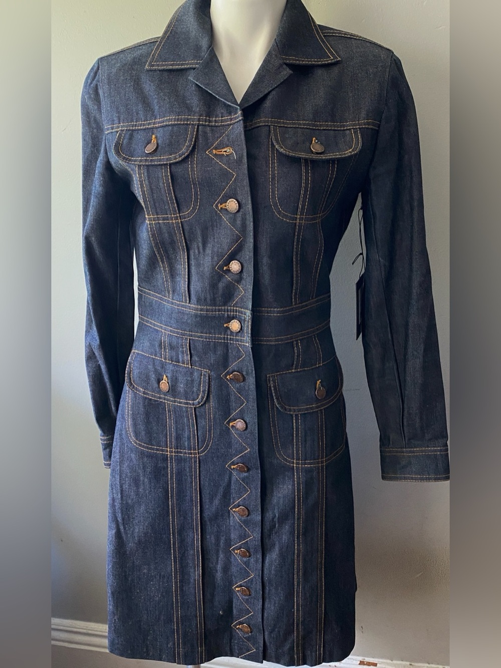 NWT OMO Norma Kamali Dark Denim Dress (or duster jacket). Size 4. - Picture 5 of 7